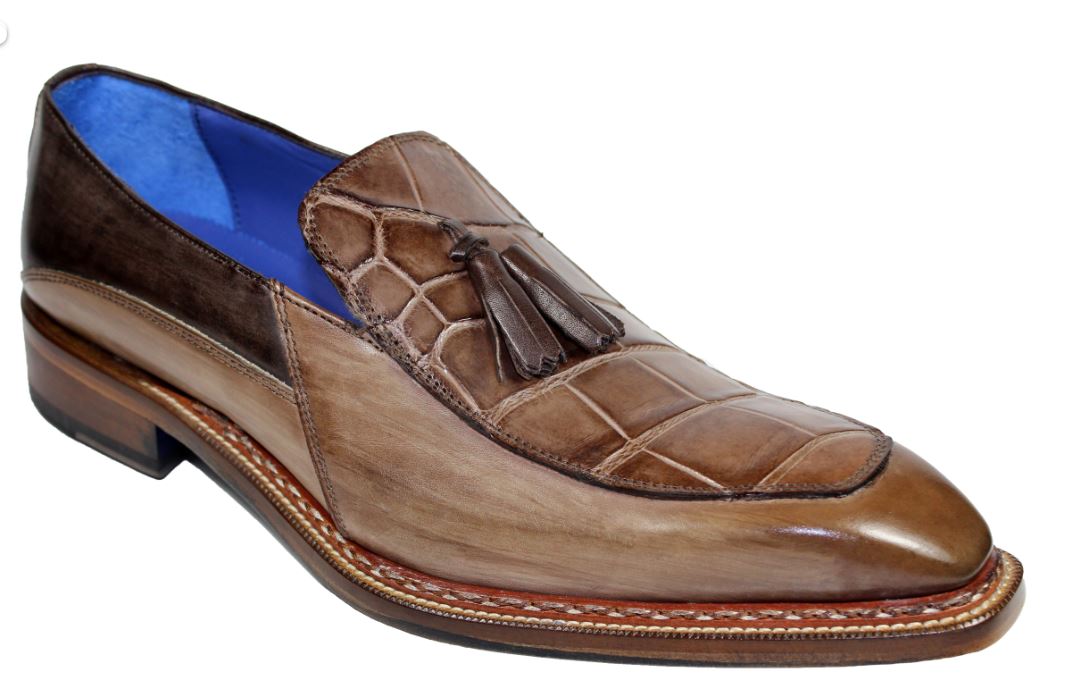 Fennix Italy "Trevor" Taupe Genuine Alligator / Calfskin Tassel Loafer Shoes.